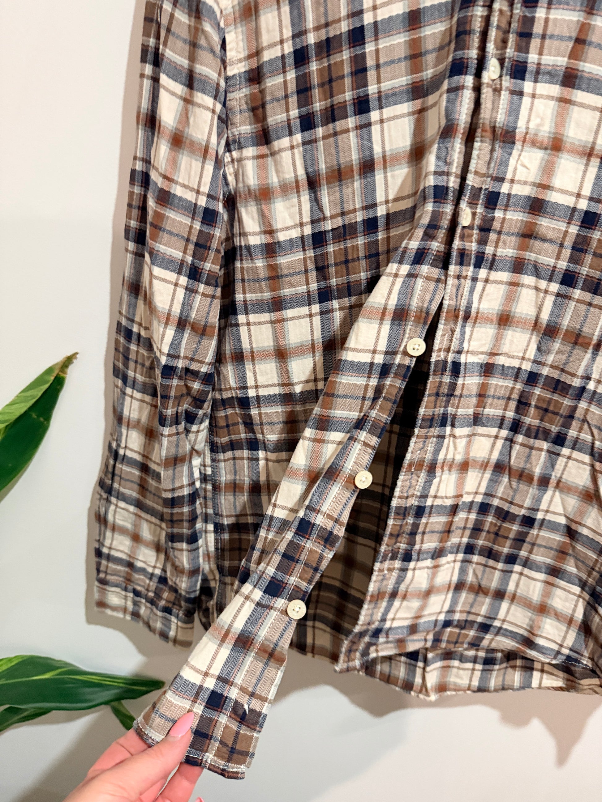 Country Road Long Sleeve Plaid Shirt Brown & Navy Size Large (L)