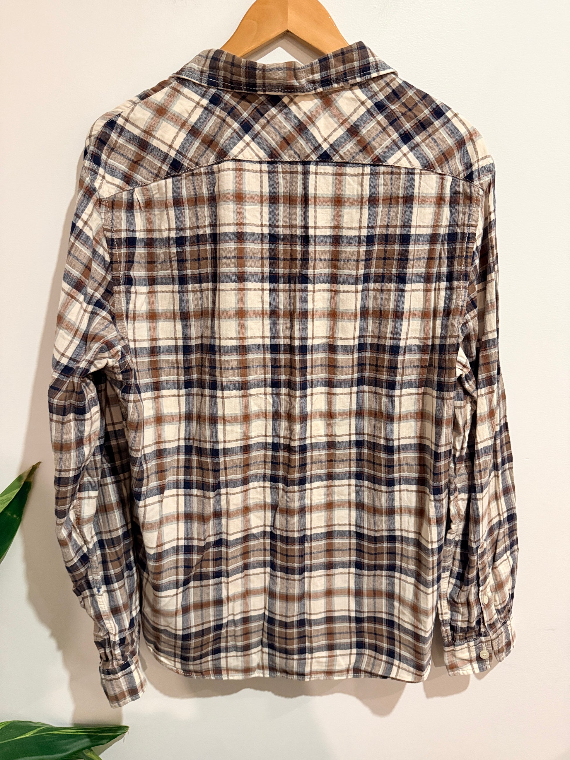 Country Road Long Sleeve Plaid Shirt Brown & Navy Size Large (L)