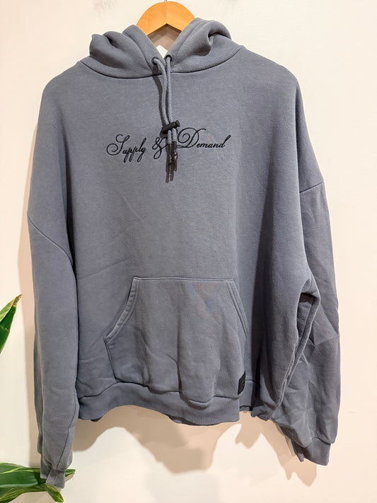 Supply & Demand Script Logo Grey Pullover Hoodie Size UK 14