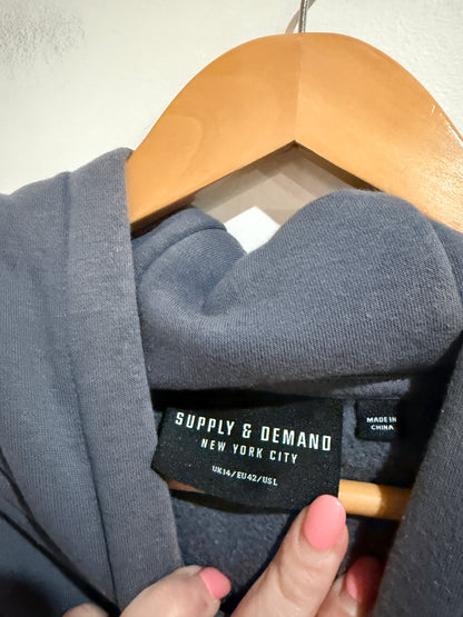 Supply & Demand Script Logo Grey Pullover Hoodie Size UK 14