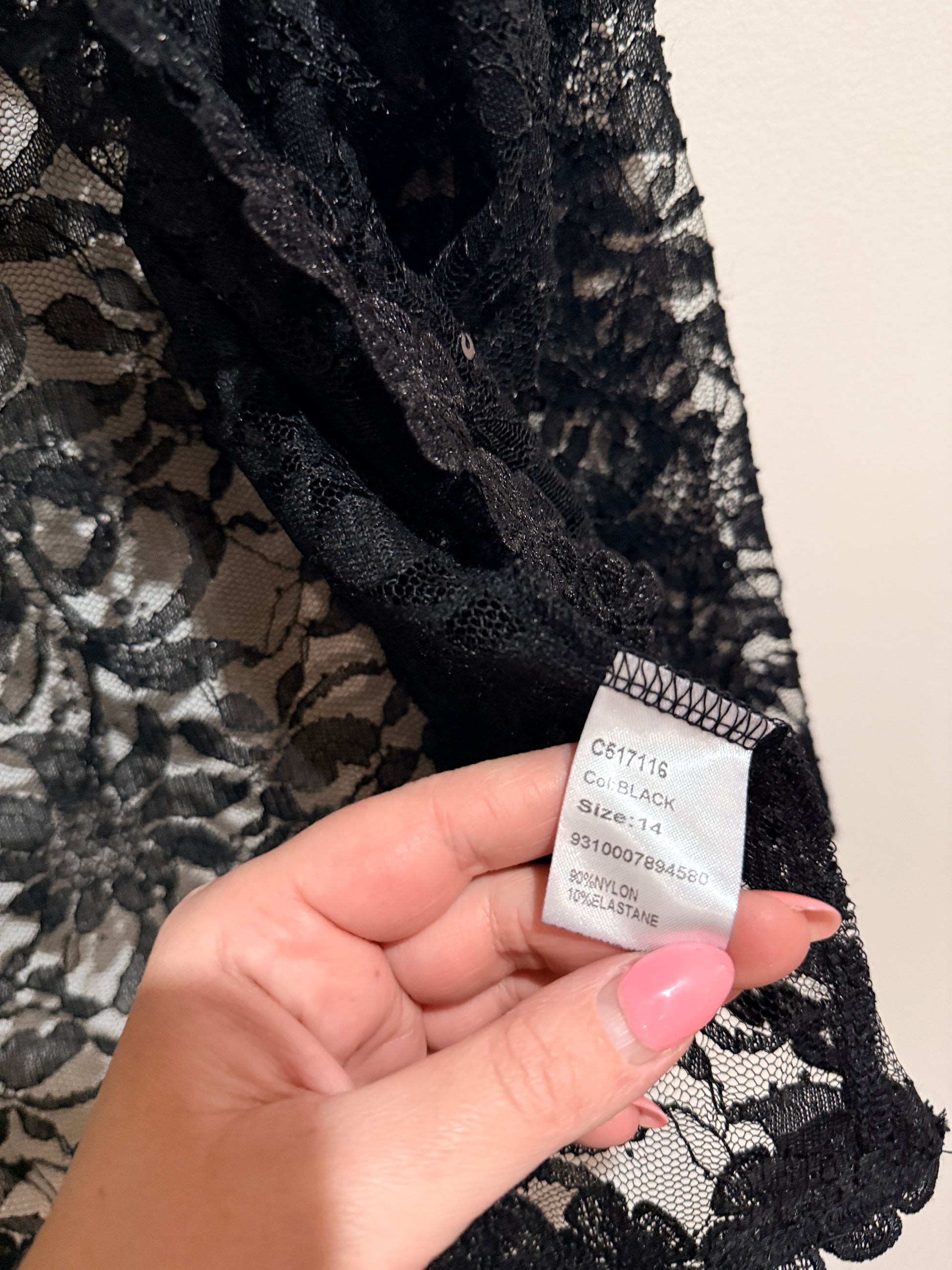 Caroline Morgan Black Floral Lace Open Front Cardigan Size 14