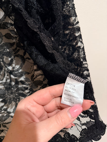 Caroline Morgan Black Floral Lace Open Front Cardigan Size 14