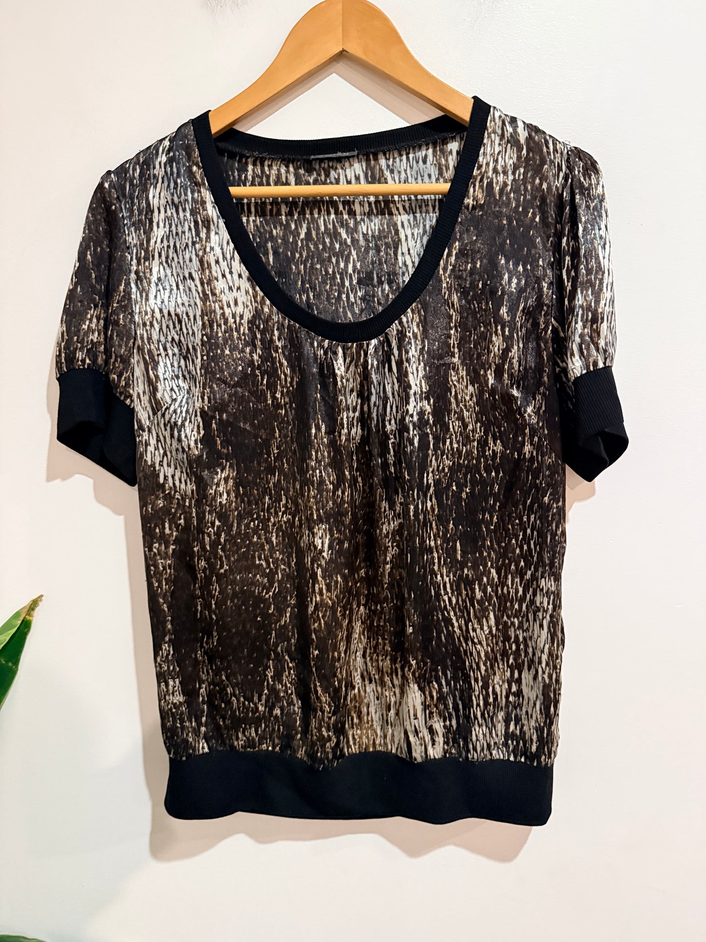 Storm Abstract Print Silk Top Size 14