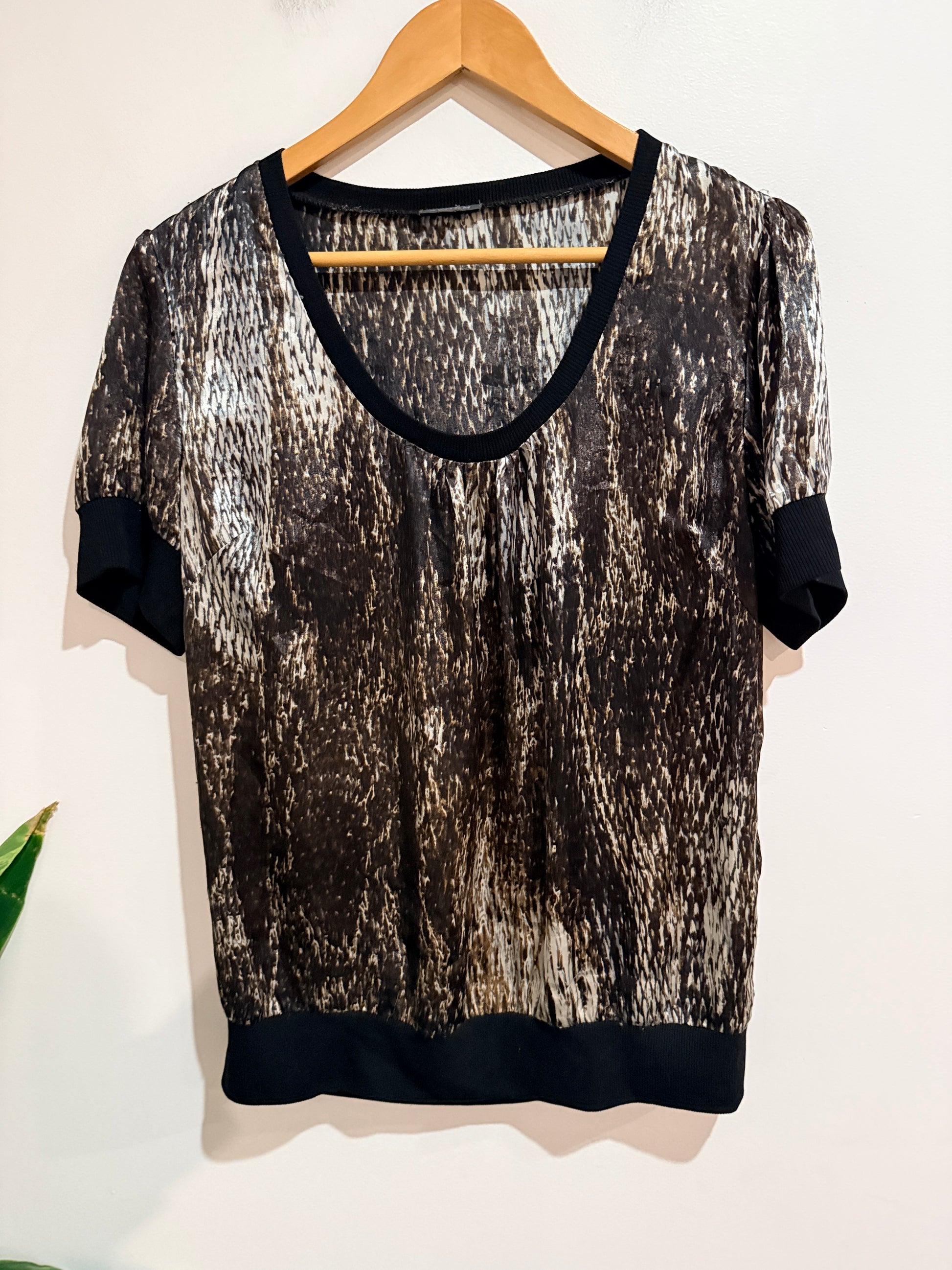 Storm Abstract Print Silk Top Size 14