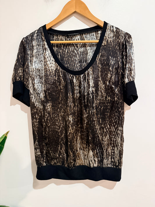 Storm Abstract Print Silk Top Size 14