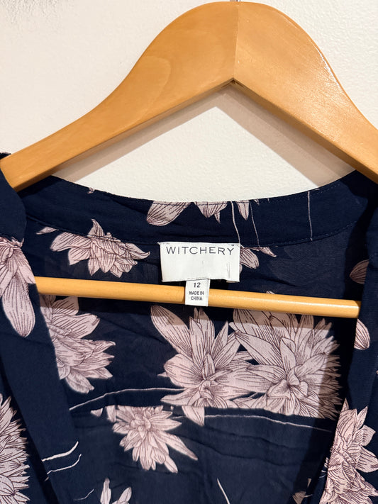 Witchery Navy Floral Wrap Blouse Size 12