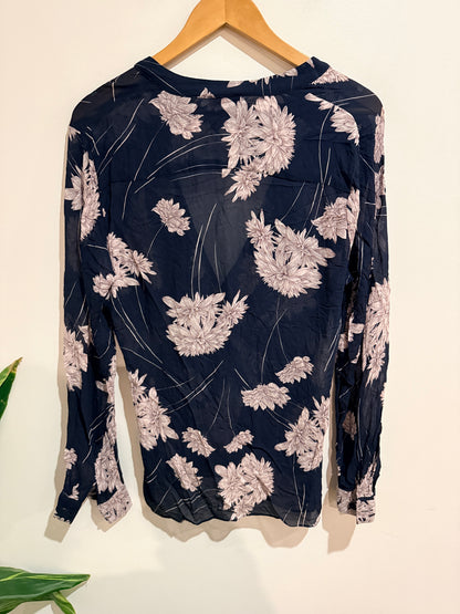 Witchery Navy Floral Wrap Blouse Size 12