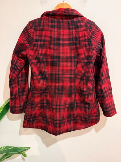 Ishka Red & Black Plaid Wool Blend Coat Size Small (S) U/arm to U/arm 46cm