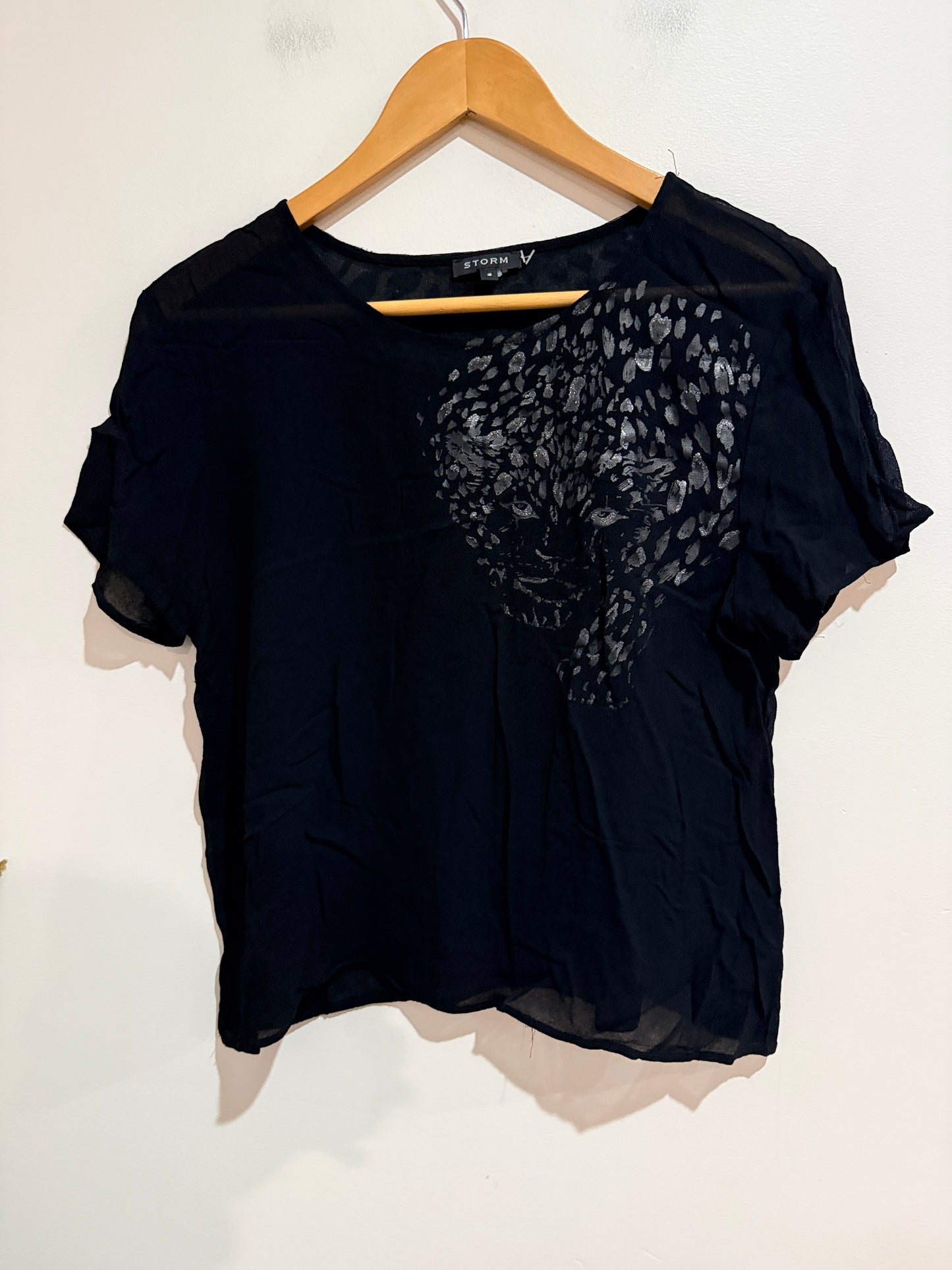 Storm Black Leopard Graphic Silk Blend Top Size 8