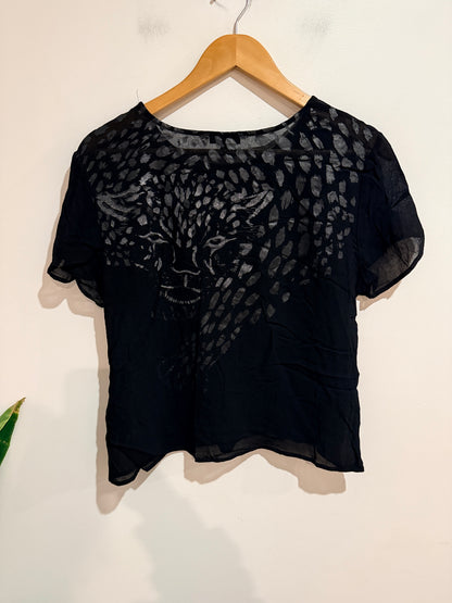 Storm Black Leopard Graphic Silk Blend Top Size 8