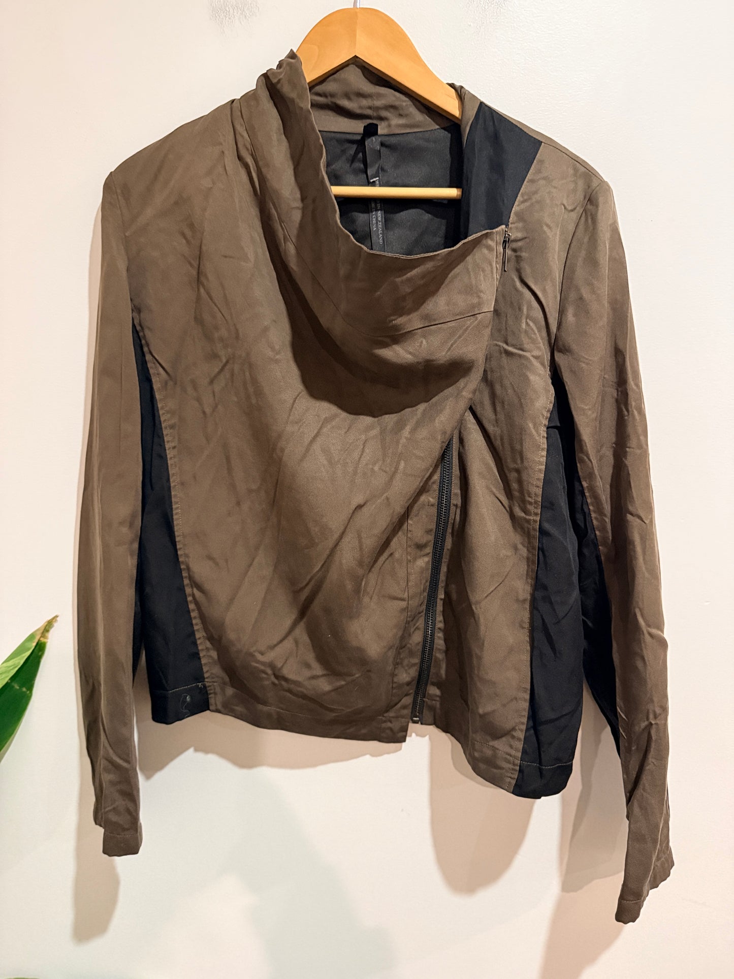 Brand Unknown Asymmetrical Zip Jacket - Olive Brown Size 14