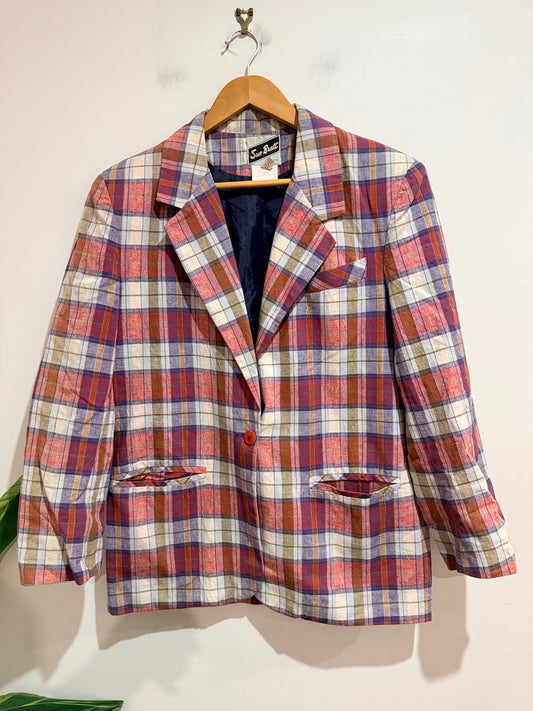 Sue Brett Plaid Blazer Jacket - Multicolor Check Size 12