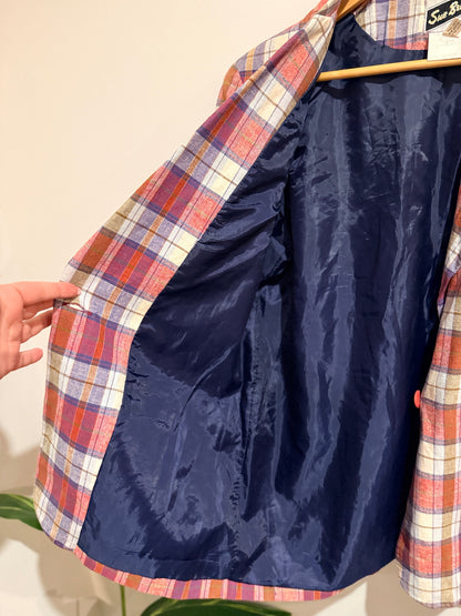Sue Brett Plaid Blazer Jacket - Multicolor Check Size 12