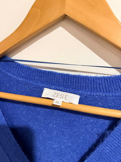 Zest Striped V-neck Knit Sweater - Blue & White Size XL