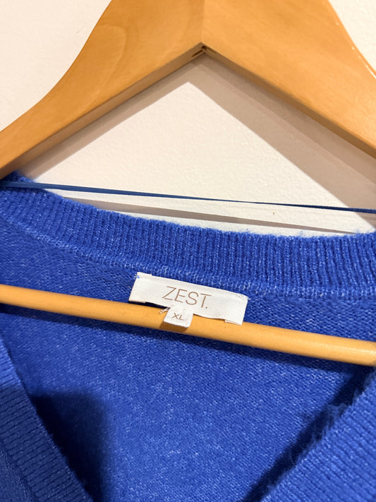 Zest Striped V-neck Knit Sweater - Blue & White Size XL