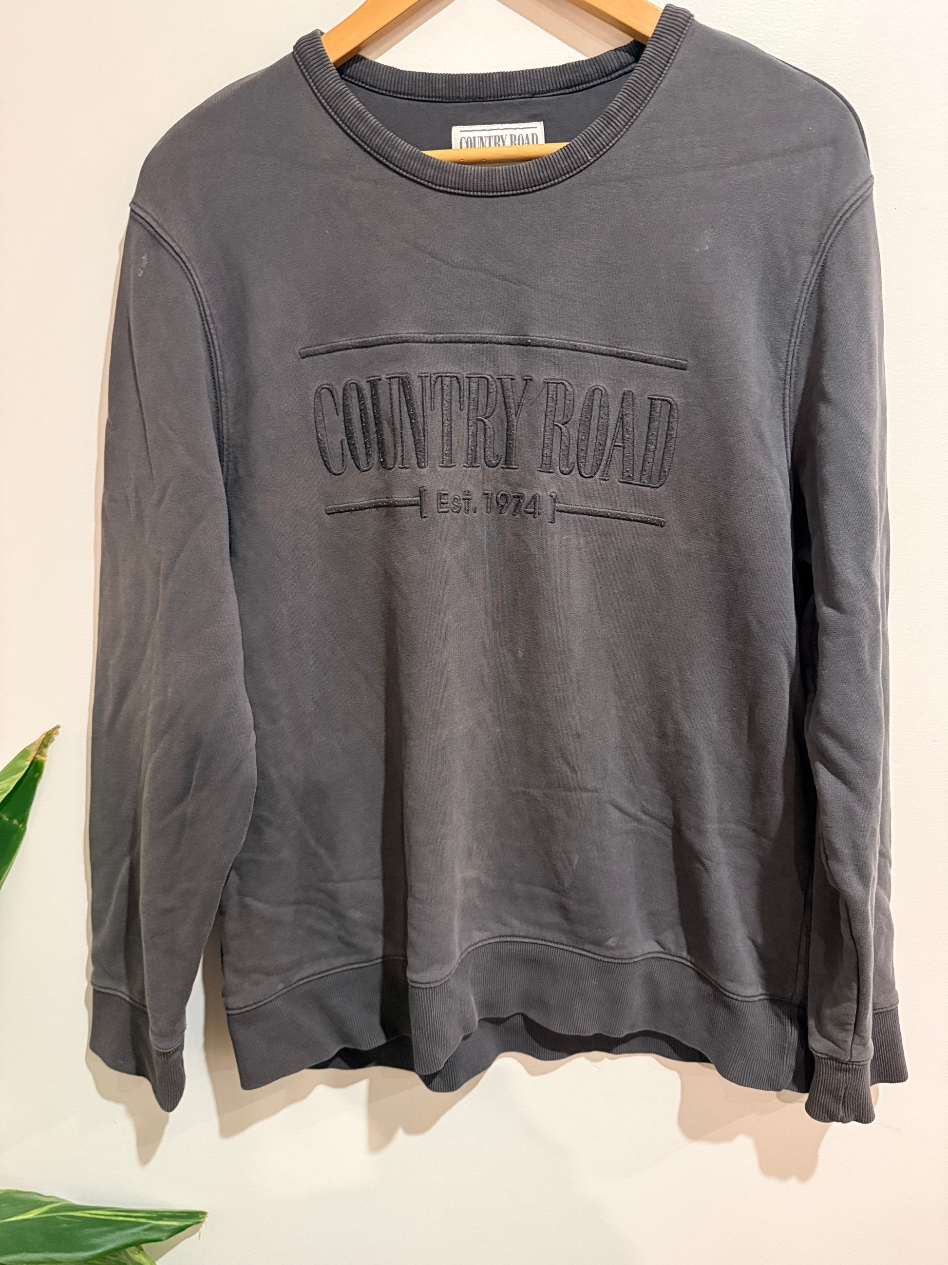 Country Road Embroidered Logo Crew Neck Sweatshirt - Charcoal Size L