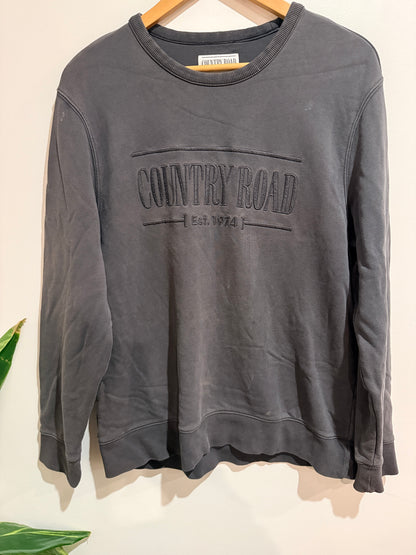 Country Road Embroidered Logo Crew Neck Sweatshirt - Charcoal Size L