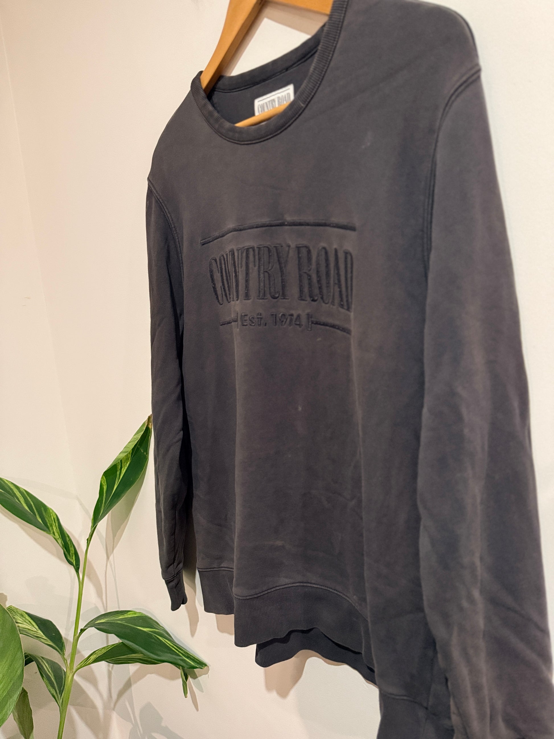 Country Road Embroidered Logo Crew Neck Sweatshirt - Charcoal Size L