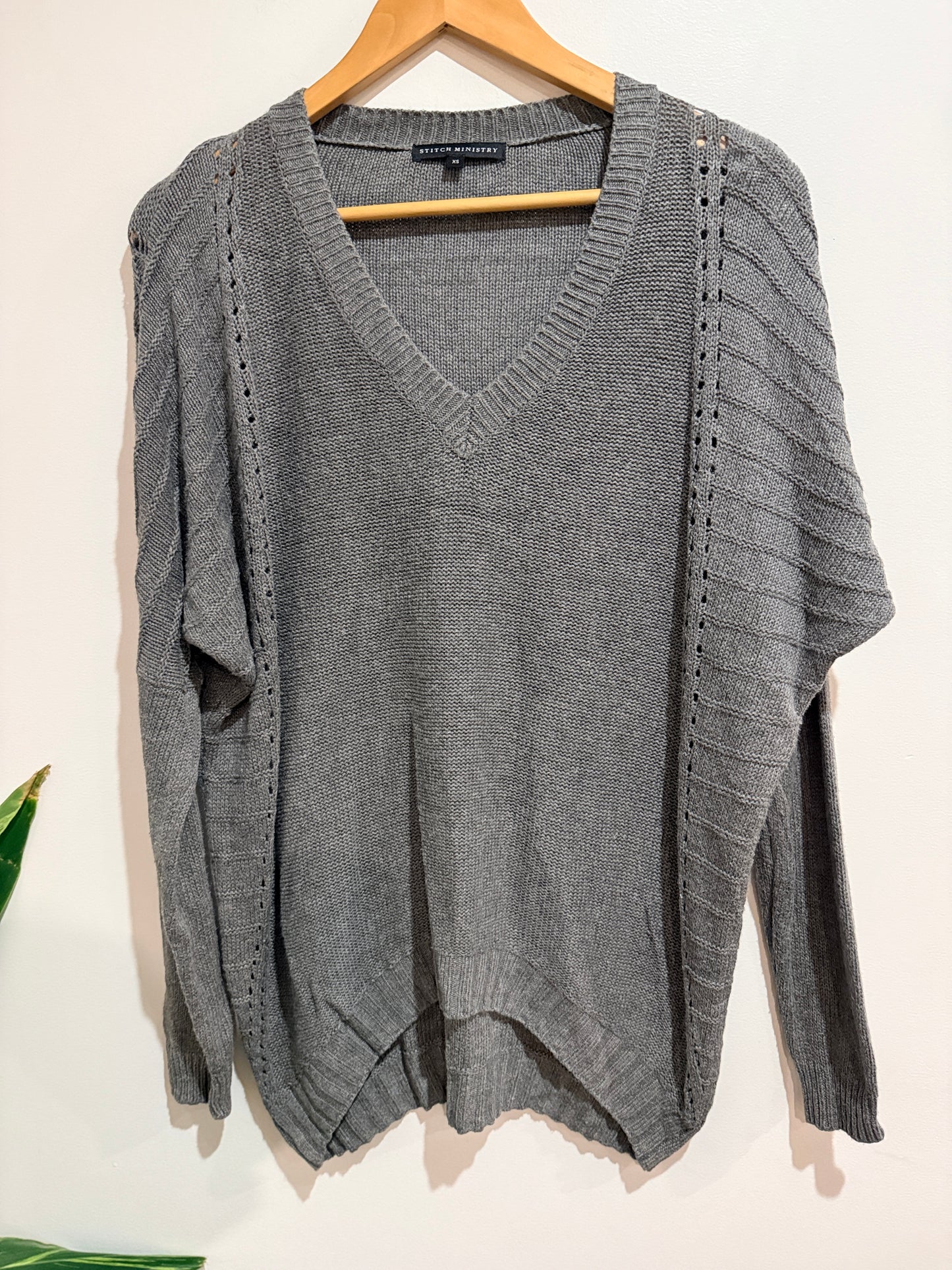 Stitch Ministry V-neck Knit Sweater - Grey Size XS