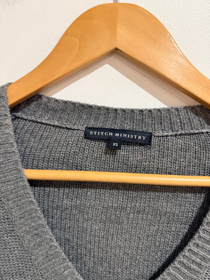 Stitch Ministry V-neck Knit Sweater - Grey Size XS