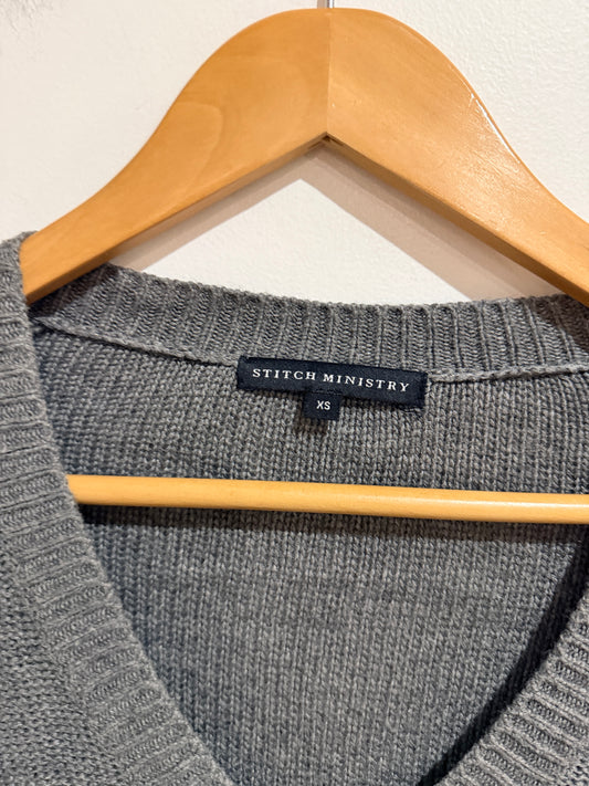 Stitch Ministry V-neck Knit Sweater - Grey Size XS