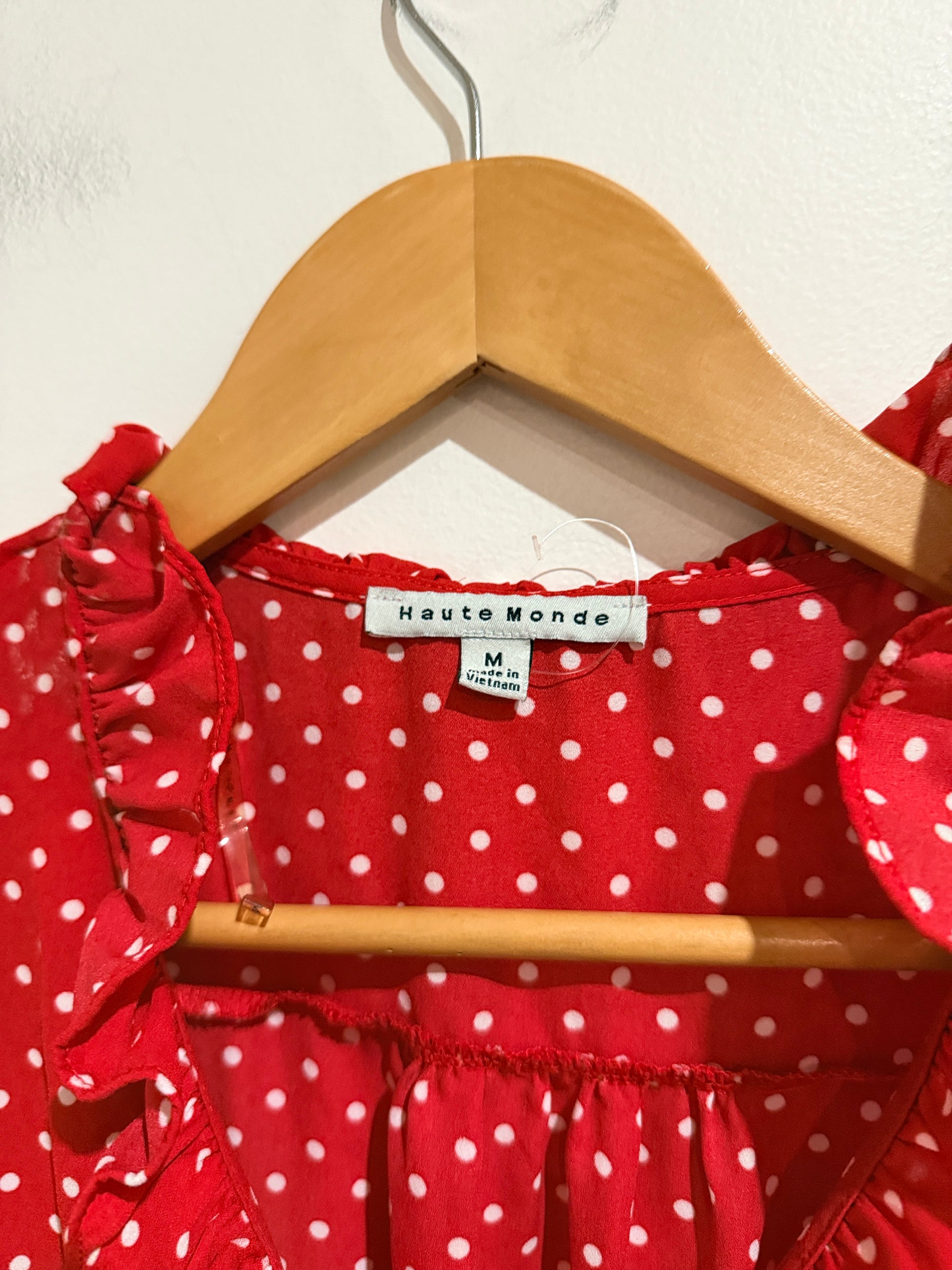 Haute Monde Ruffle Polka Dot Blouse - Red Size M
