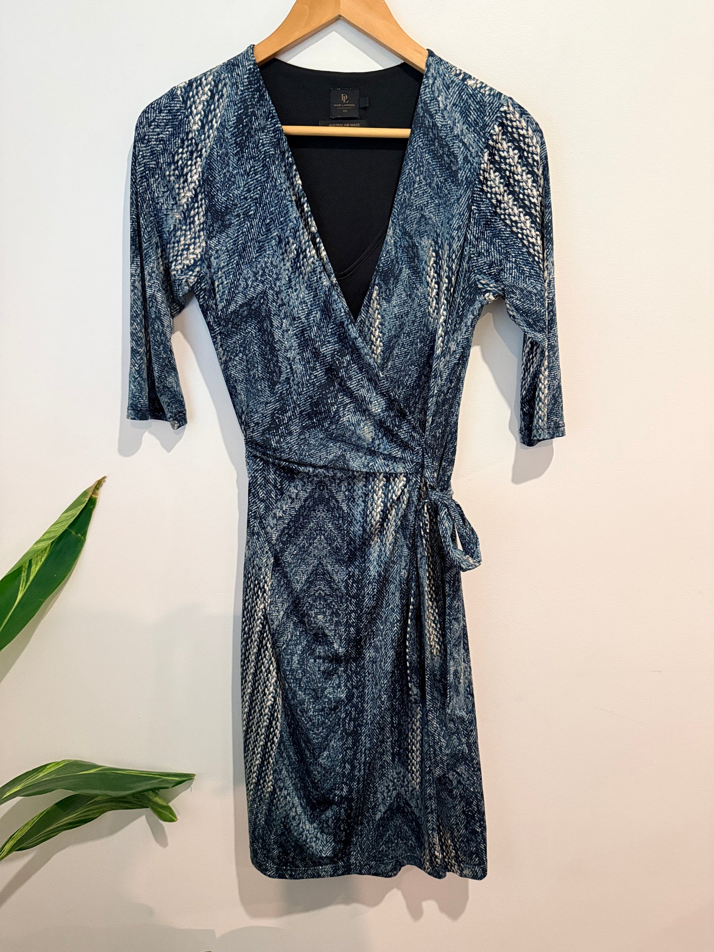 David Lawrence Denim Print Wrap Dress - Blue/Black Size XS