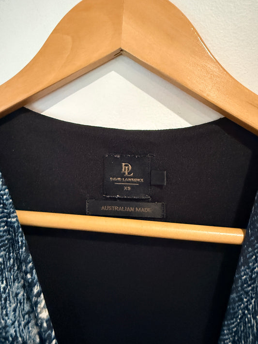 David Lawrence Denim Print Wrap Dress - Blue/Black Size XS