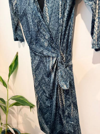 David Lawrence Denim Print Wrap Dress - Blue/Black Size XS