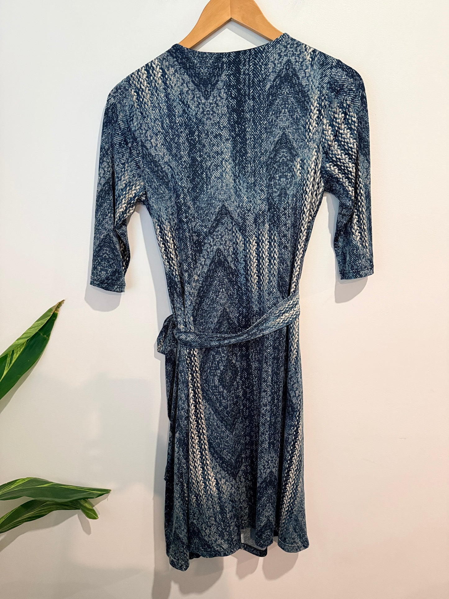David Lawrence Denim Print Wrap Dress - Blue/Black Size XS