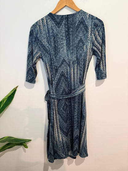 David Lawrence Denim Print Wrap Dress - Blue/Black Size XS