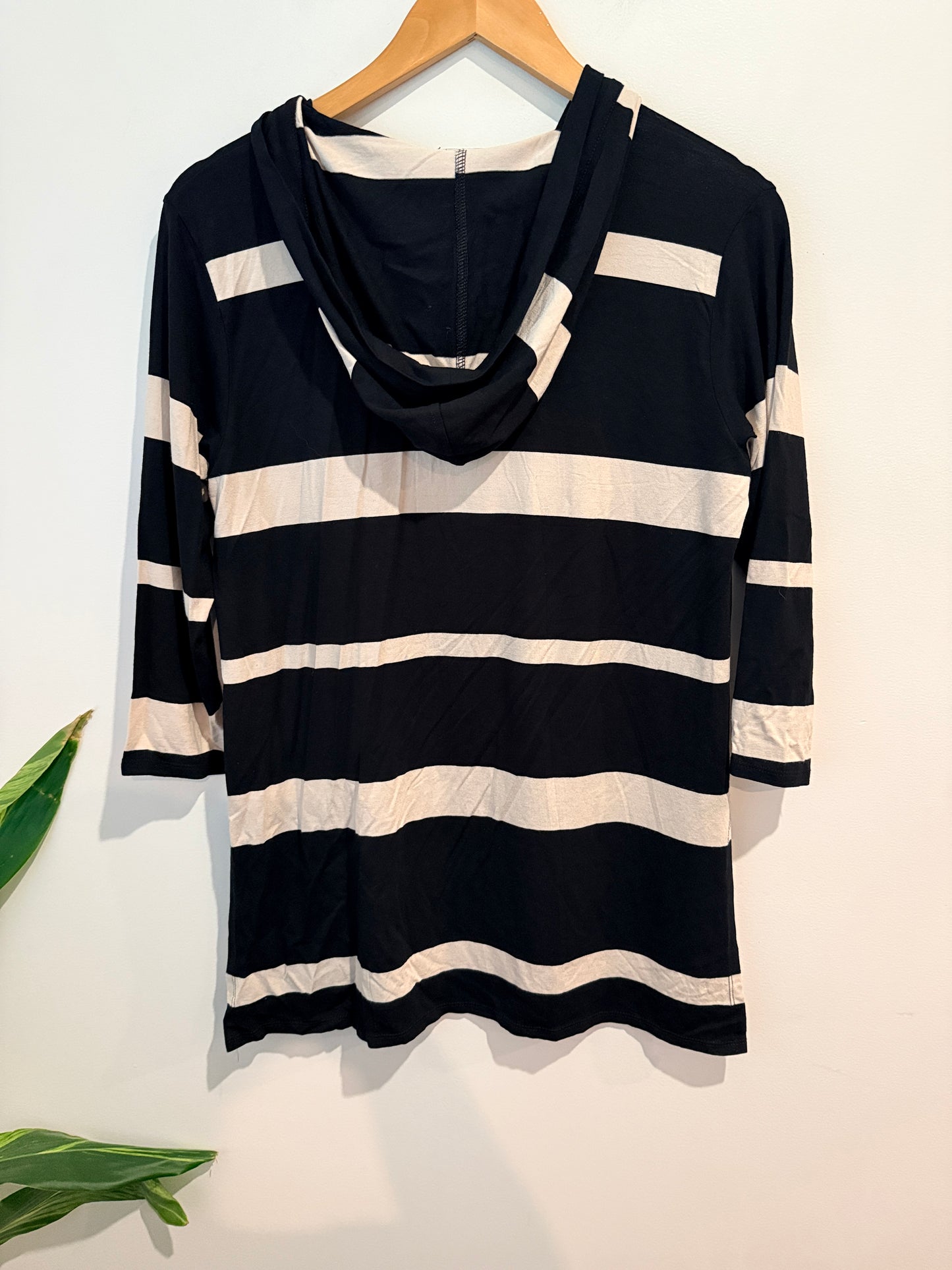 Mela Purdie Purdie Striped Hooded Button Top - Black/Oatmeal Size AUS 12