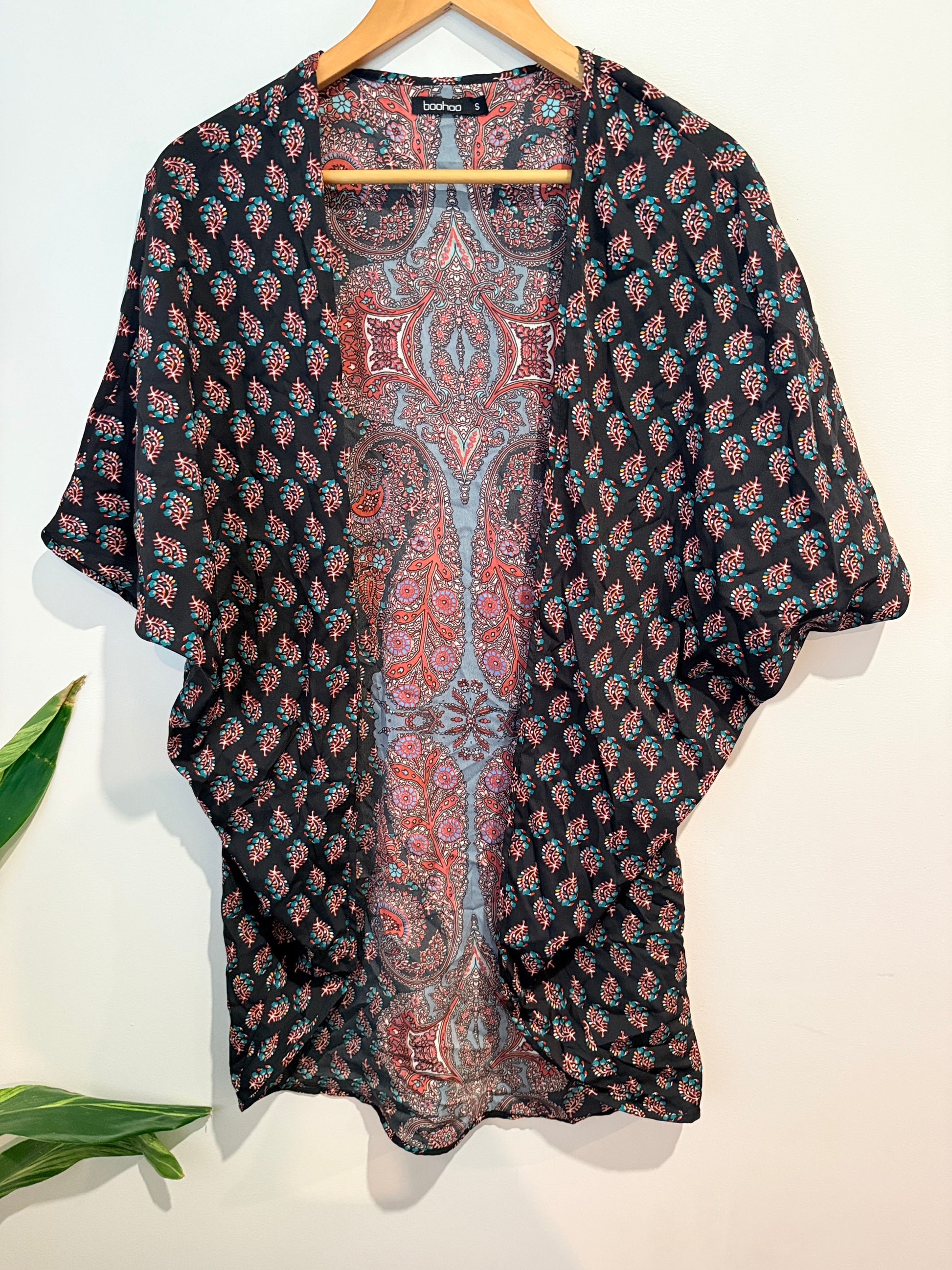 Boohoo Paisley Print Kimono Cover-up - Black/Multi Size S