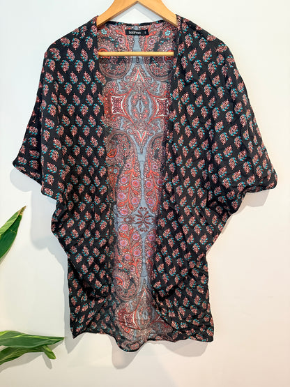 Boohoo Paisley Print Kimono Cover-up - Black/Multi Size S