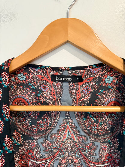 Boohoo Paisley Print Kimono Cover-up - Black/Multi Size S