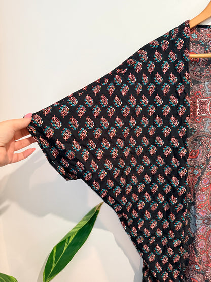 Boohoo Paisley Print Kimono Cover-up - Black/Multi Size S