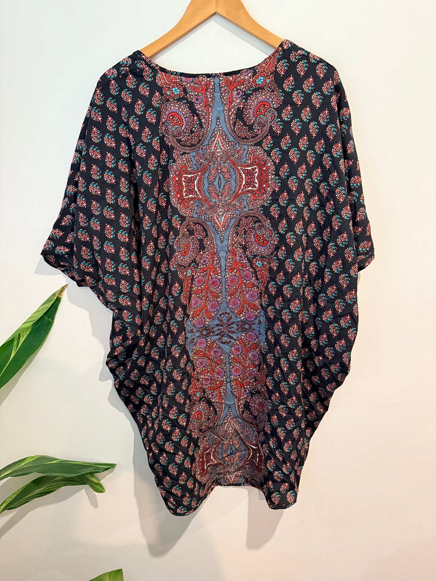 Boohoo Paisley Print Kimono Cover-up - Black/Multi Size S