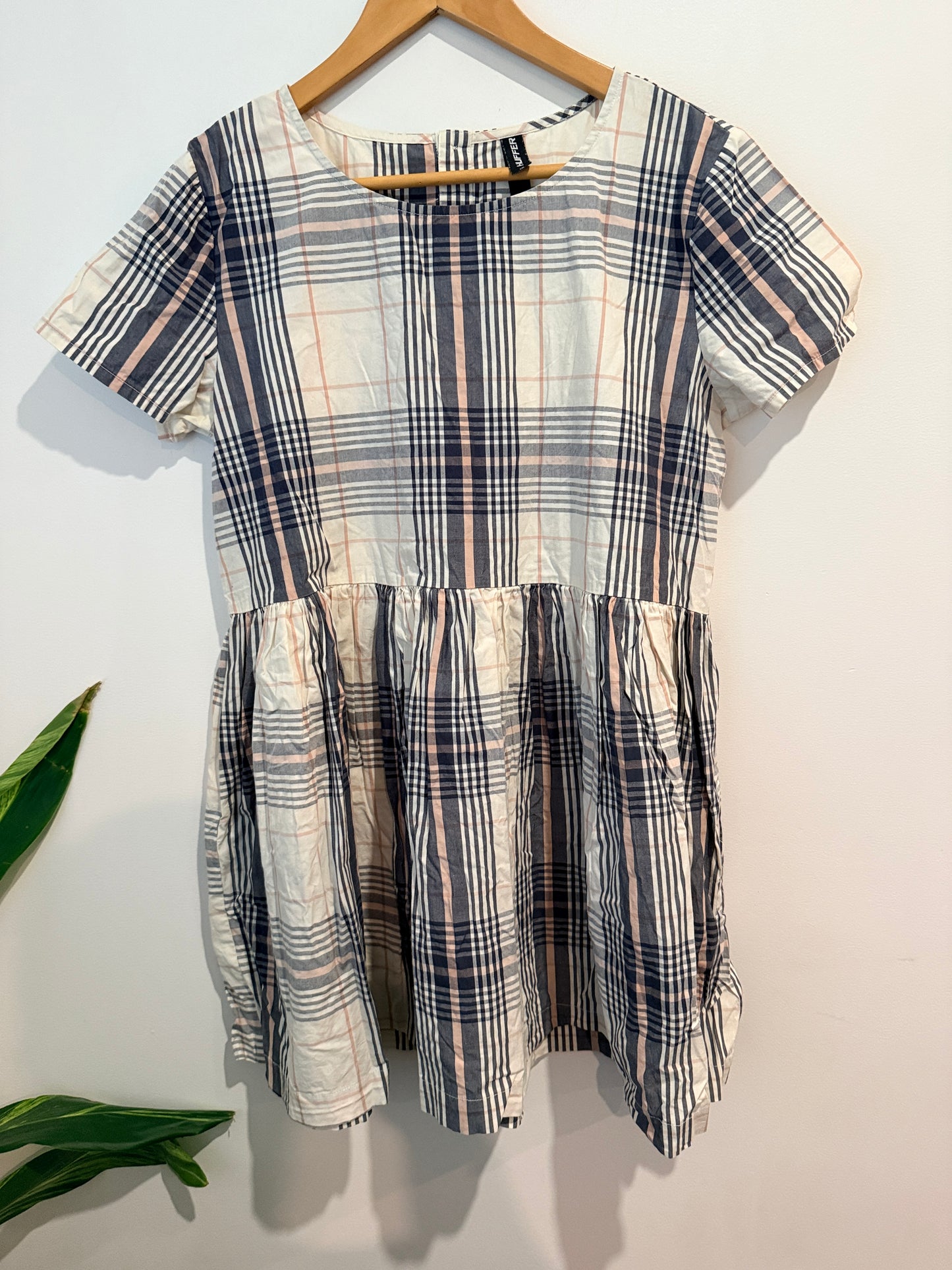 Huffer Checked Park Dress - Cream/Navy/Blush Plaid Size 10