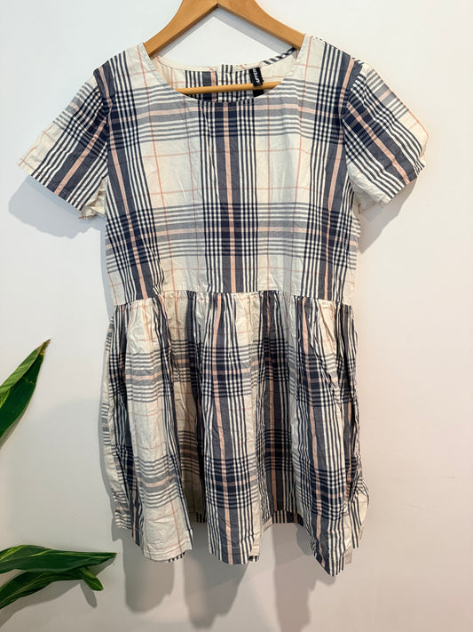 Huffer Checked Park Dress - Cream/Navy/Blush Plaid Size 10
