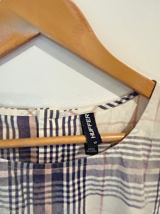 Huffer Checked Park Dress - Cream/Navy/Blush Plaid Size 10