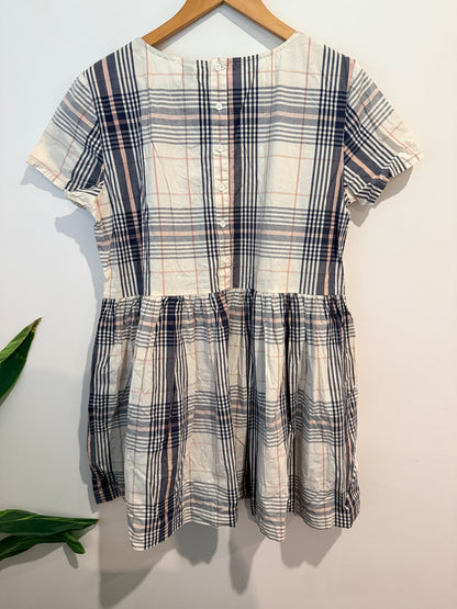 Huffer Checked Park Dress - Cream/Navy/Blush Plaid Size 10