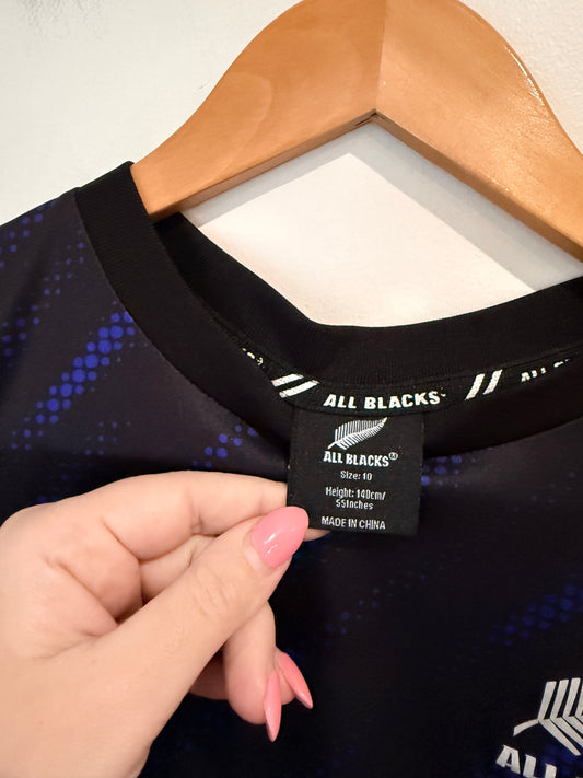 All Blacks Rugby Jersey Tee - Black/Blue Size 10 (Height 140cm/55 inches - Kids)