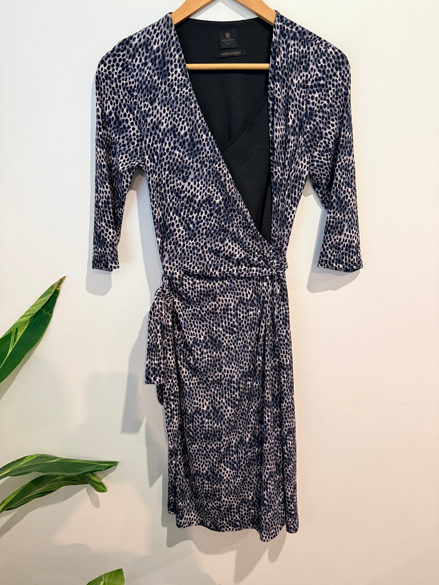 David Lawrence Spot Print Wrap Dress - Navy/Black Size XS