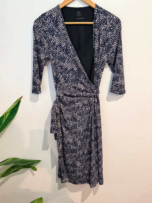 David Lawrence Spot Print Wrap Dress - Navy/Black Size XS