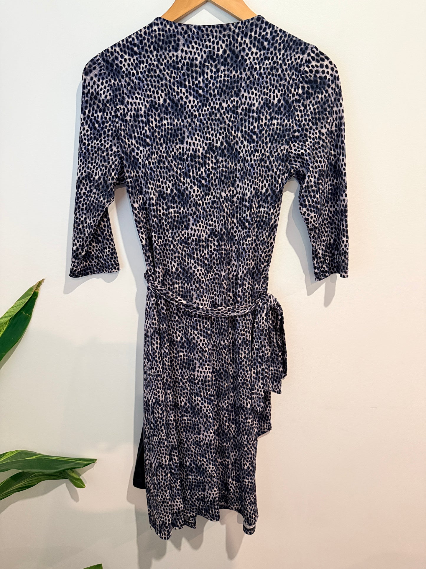 David Lawrence Spot Print Wrap Dress - Navy/Black Size XS