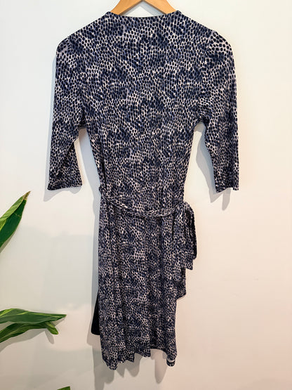 David Lawrence Spot Print Wrap Dress - Navy/Black Size XS