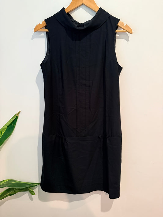 CUE Cowl Neck Pintuck Shift Dress - Black Size 10