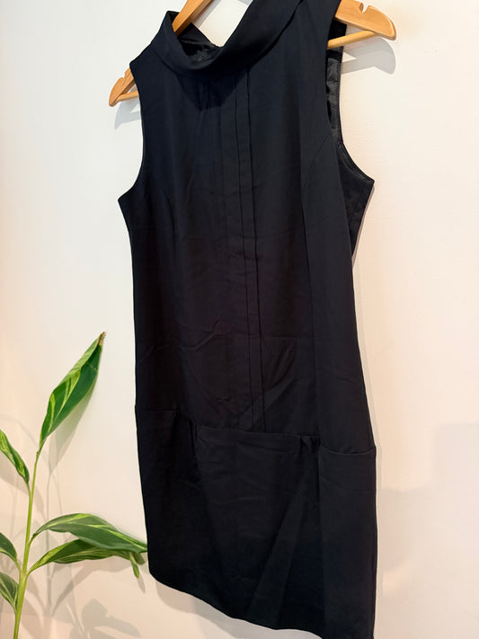CUE Cowl Neck Pintuck Shift Dress - Black Size 10