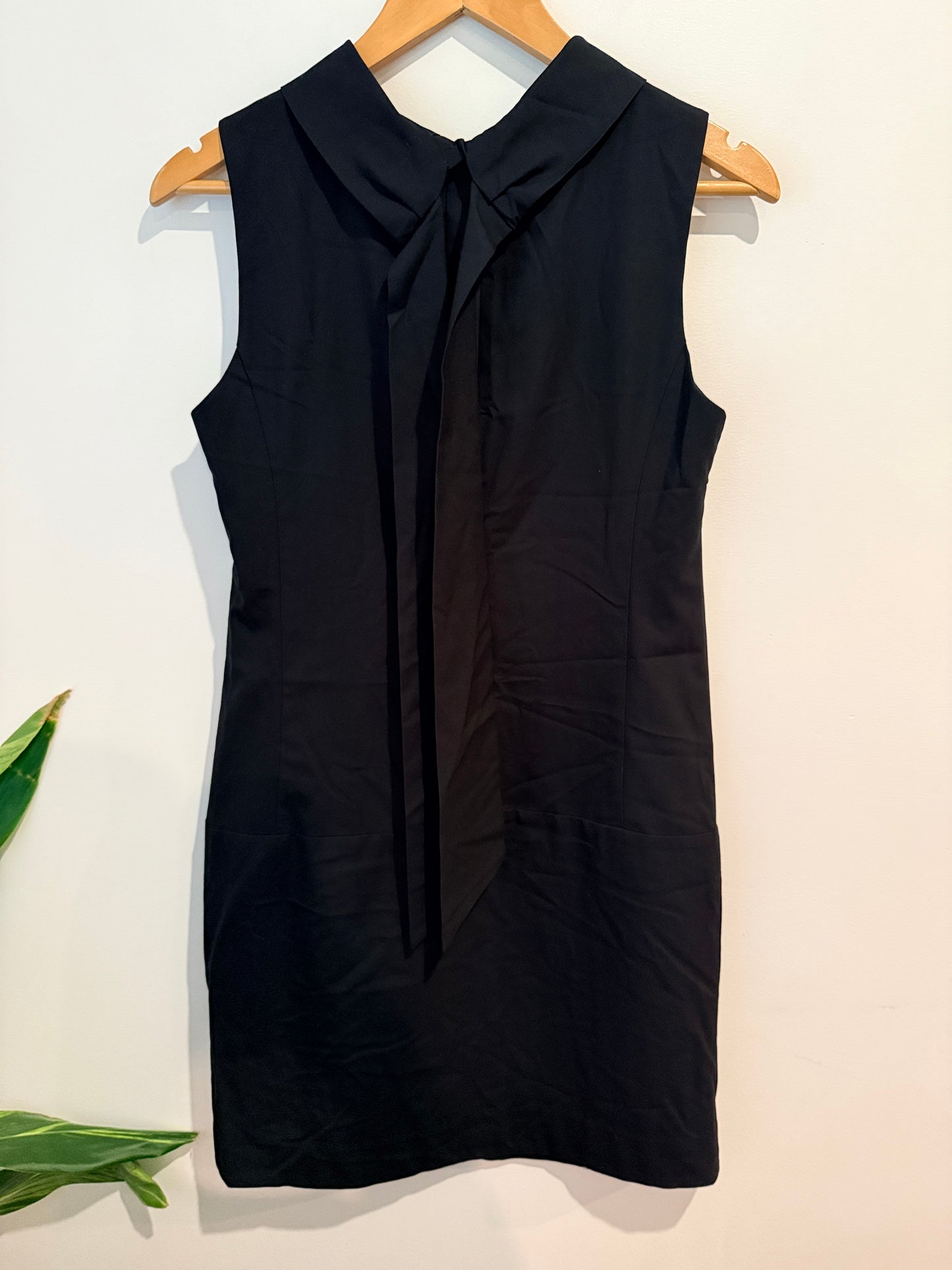 CUE Cowl Neck Pintuck Shift Dress - Black Size 10