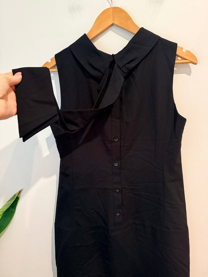 CUE Cowl Neck Pintuck Shift Dress - Black Size 10